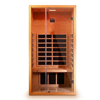 1 Person Extendable FAR Infrared Sauna for Home, Hemlock Wood Low EMF 6 Carbon Heaters Indoor Saunas with LED Lights, Bluetooth Speaker, Digital Control Panel, and Seating Bench — Studio Shot