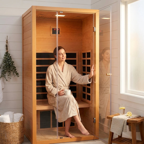 Personal Infrared Sauna Built for Daily Wellness, Hemlock Wood, 6 Carbon Heaters, Bluetooth Speaker